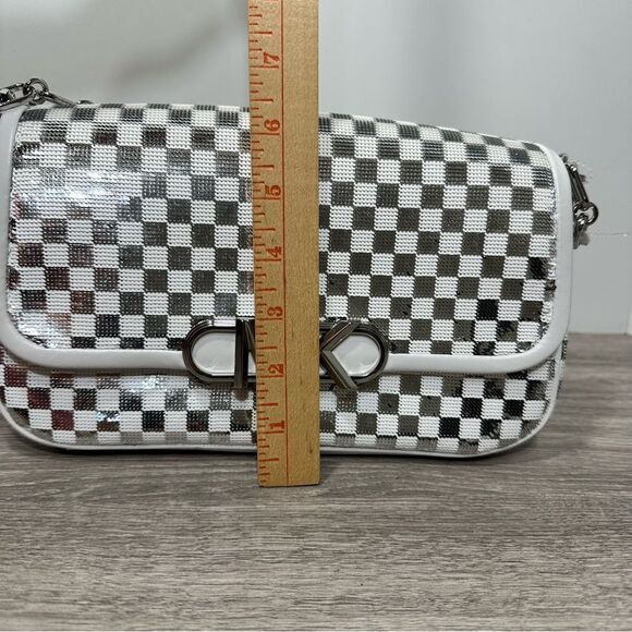 HTF MICHAEL KORS PARKER CHECK SILVER POUCHETTE CONVERTIBLE SHOULDER BAG NWT - Picture 7 of 13